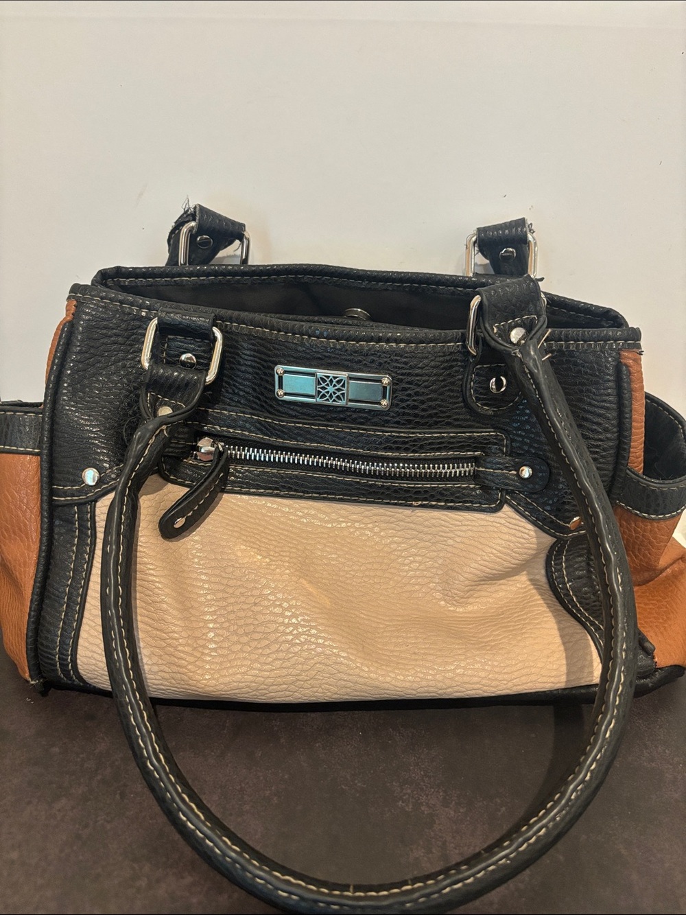 George Multi-Pocket Satchel Purse Trio Tone Colorblock